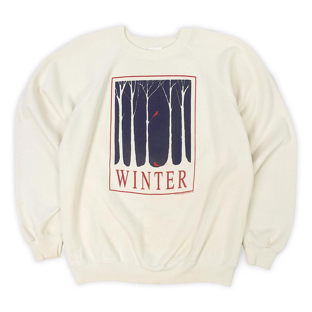 ヘインズ Hanes 90s 90年代 プリントスウェット クルーネック 旧タグ MADE IN USA アメリカ製 アメカジ ヴィンテージ 古着 メンズ スウェット・トレーナー ホワイト / 白 XL【中古】