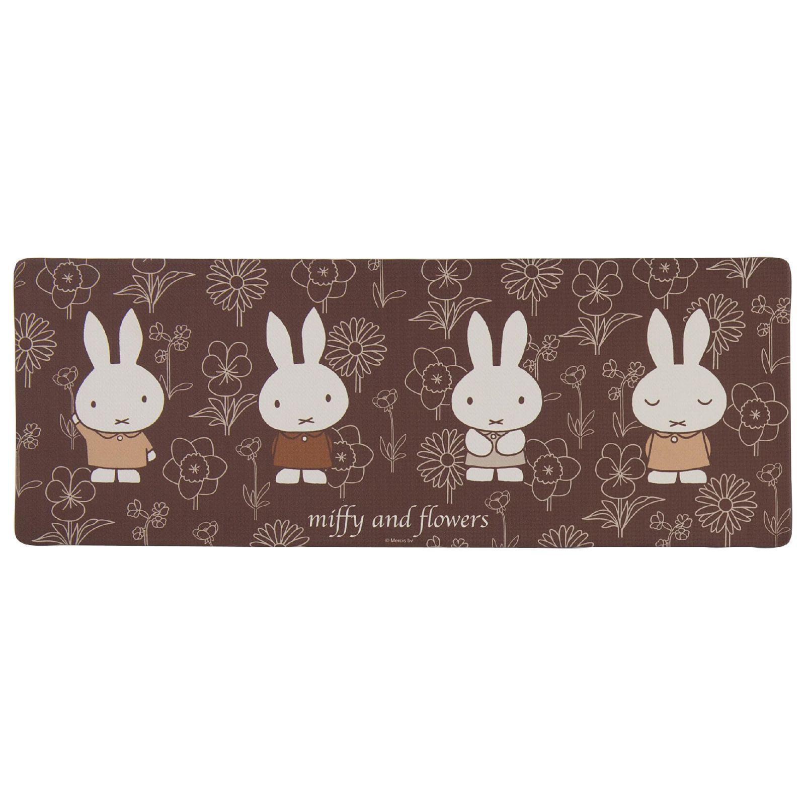 【新着商品】ブラウン 約45×120cm キャラ キッチンマット キャラクター PVC 拭ける アニマル ラインアート miffy ミッフィー 72091 センコー(Senko)