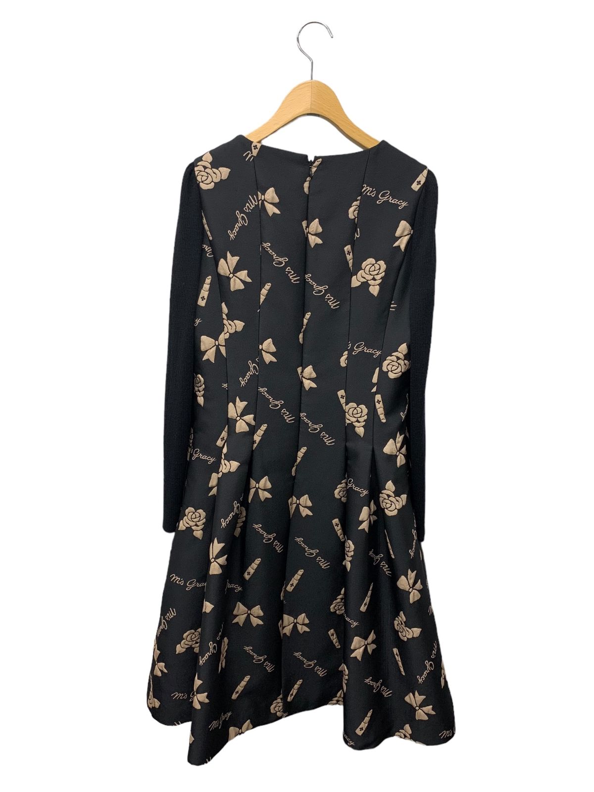 エムズグレイシー 111516 ワンピース 40 ブラック リボン カメリア  