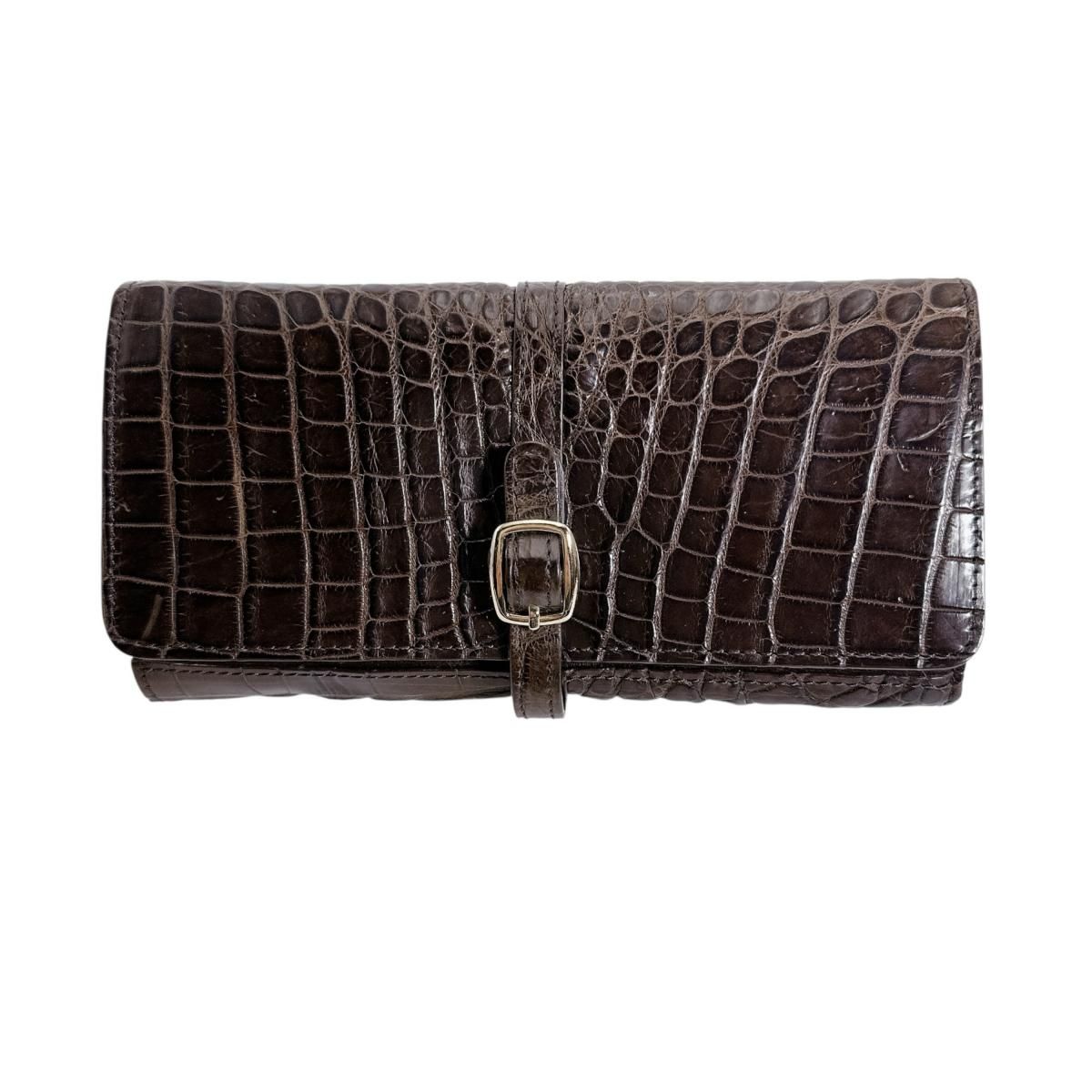 610 クロコ 長財布 マット かぶせタイプ 長財布 ダークブラウン