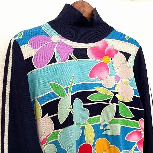 wnc レオナールスポーツ LEONARD SPORT ニット セーター 40 紺 水色 花