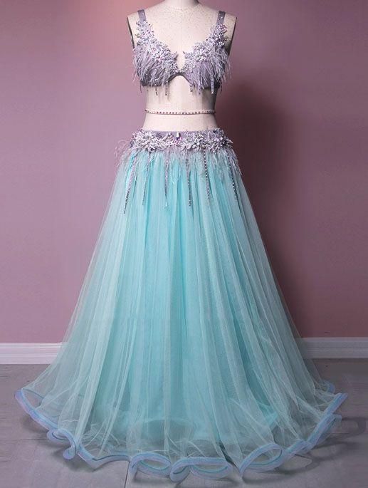 ベリーダンス衣装 オリエンタル衣装 ブラ+スカート 羽根 オーダーメイド ベリーダンス衣装 オリエンタル衣装 ブラ+スカート 羽根