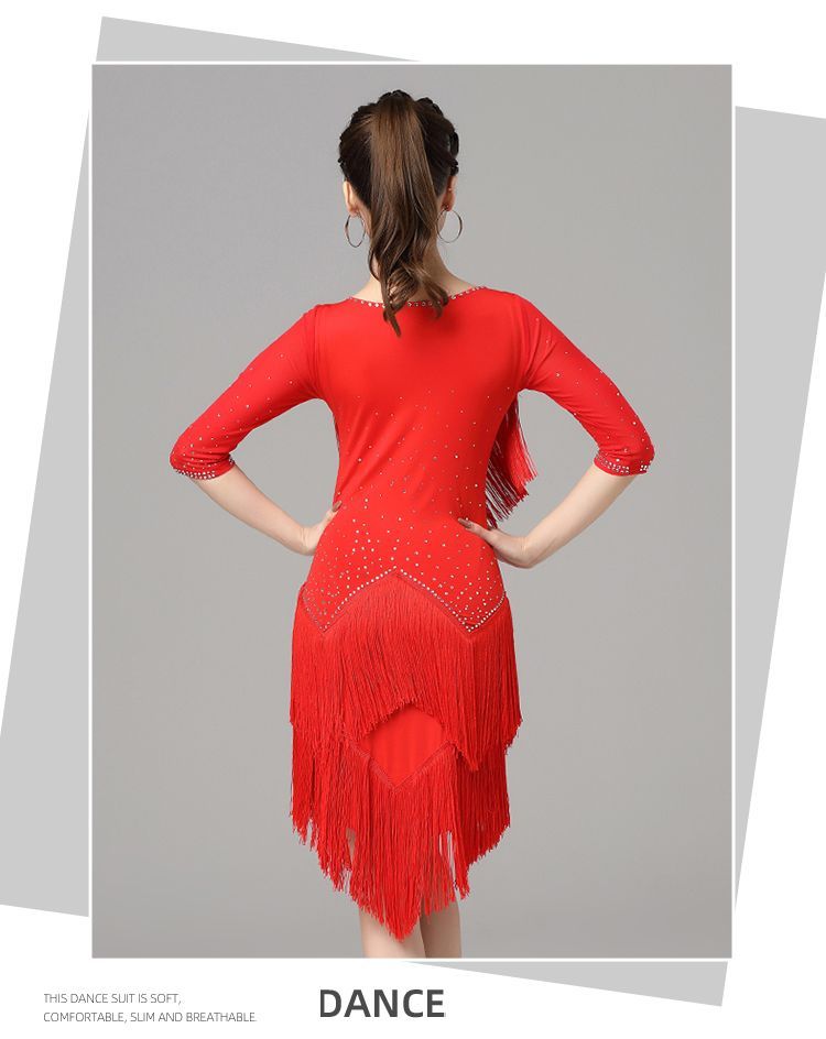 全商品業界最安値に挑戦！ ♥ 社交ダンス ラテンダンス ワンピース ドレス 流蘇付き 舞台 演出用 コスチューム ランバ サンバ チャチャ 演出服 競技用 S〜3XL 選べるカラー