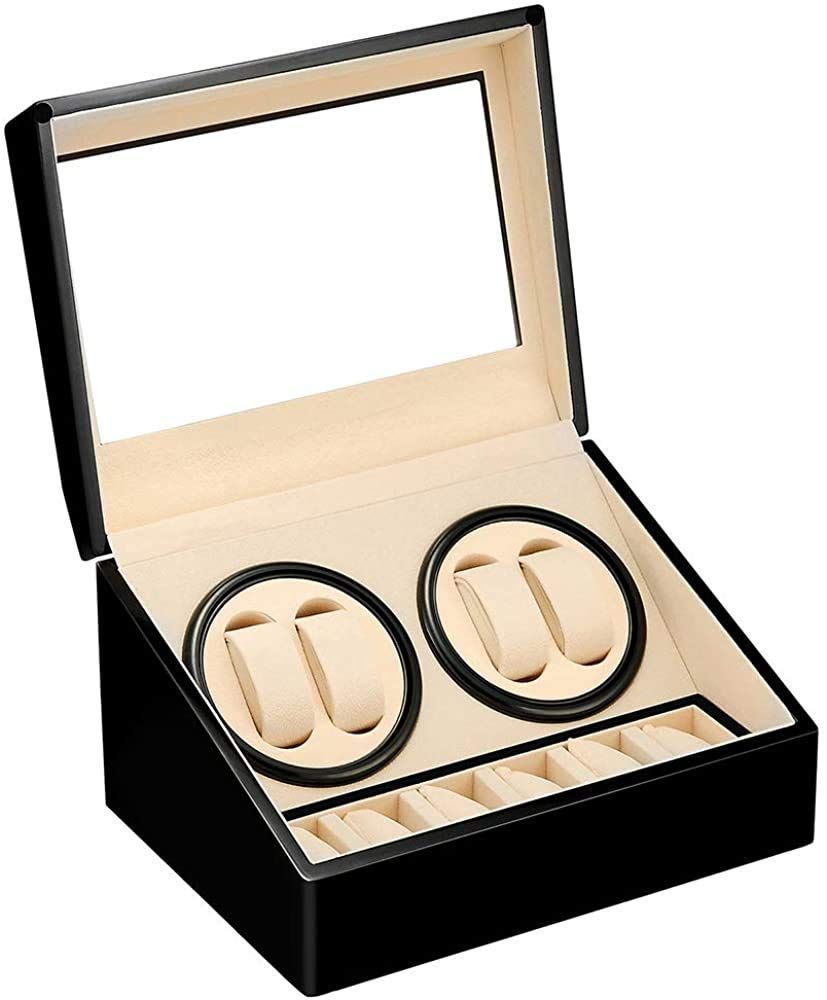 LUYING ワインディングマシーン （4本巻き+6本収納） ウォッチワインダー 自動巻き時計ワインディングマシーン 静音設計 腕時計自動巻き上げ機 腕時計収納用ケース (ブラック+ベージュ) 人気・おすすめ｜売れ筋商品・話題商品におすすめ コスパ重視 安心配送