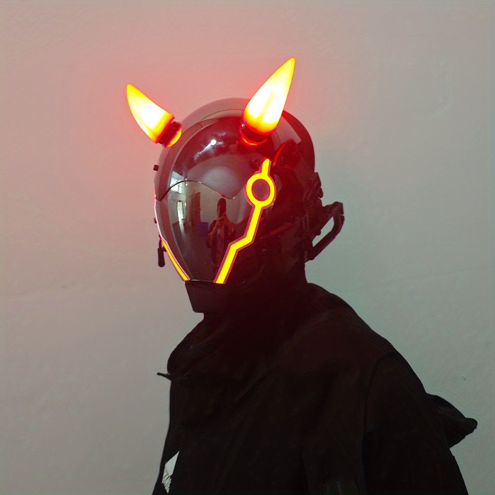 仲間 サイバーパンク 未来的 未来的 ゴシック マスク ヘルメット 大人用 男女兼用 お面 角 ツノ ハロウィーン ハロウィン 仮装 イベント コスプレ 衣装 プラスチック コスチューム 黄色 ピンク 白 黄色 赤 ゴシックマスク