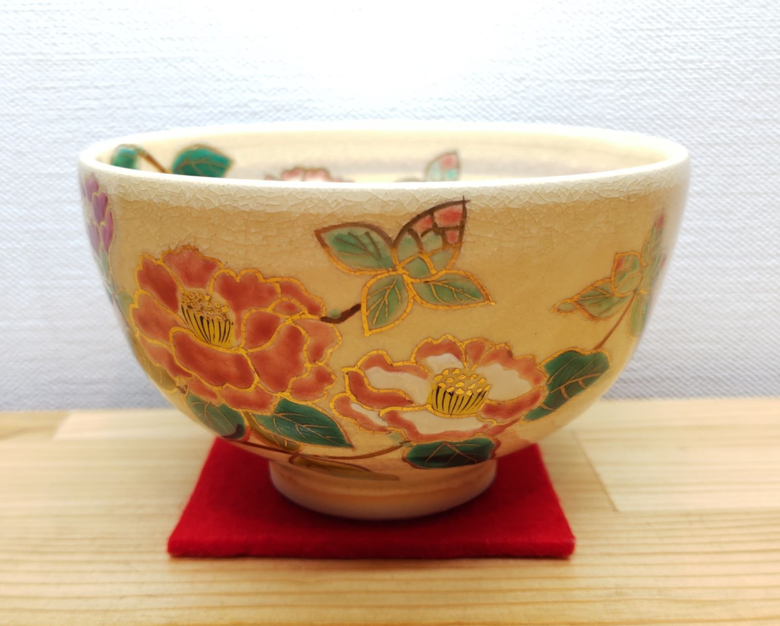 逢絢亭 茶道具 茶碗 京焼 椿の図 山川敦司 共箱入り