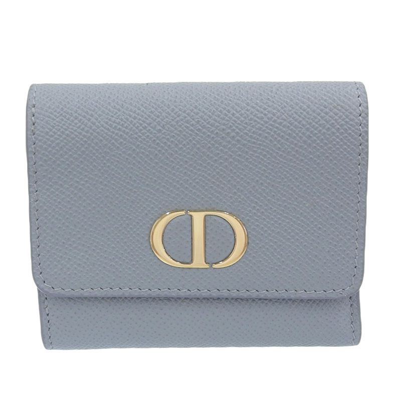 ディオール CHRISTIAN DIOR 30モンテーニュ ロータスウォレット 三つ折り財布 コンパクトウォレット レザー ブルー 新入荷 OBB0620