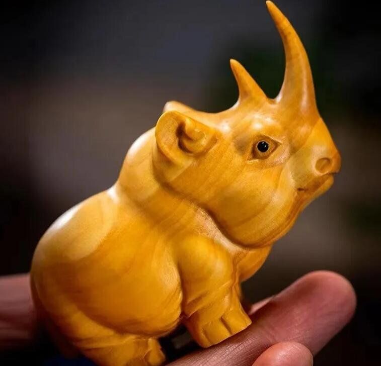 黄楊木 木彫りサイ カバ. 象 置物 黄楊木 木彫りサイ カバ. 象 置物*3