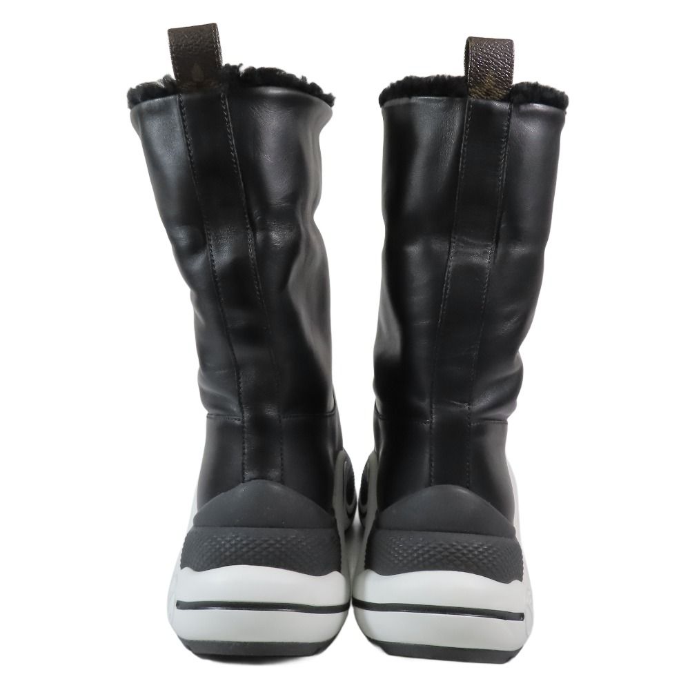 ♥ LOUIS VUITTON ルイヴィトン LVアークライトライン ボア ブーツ シューズ レザー 35.5 ブラック ホワイト ブルー CL0169 レディース 古着