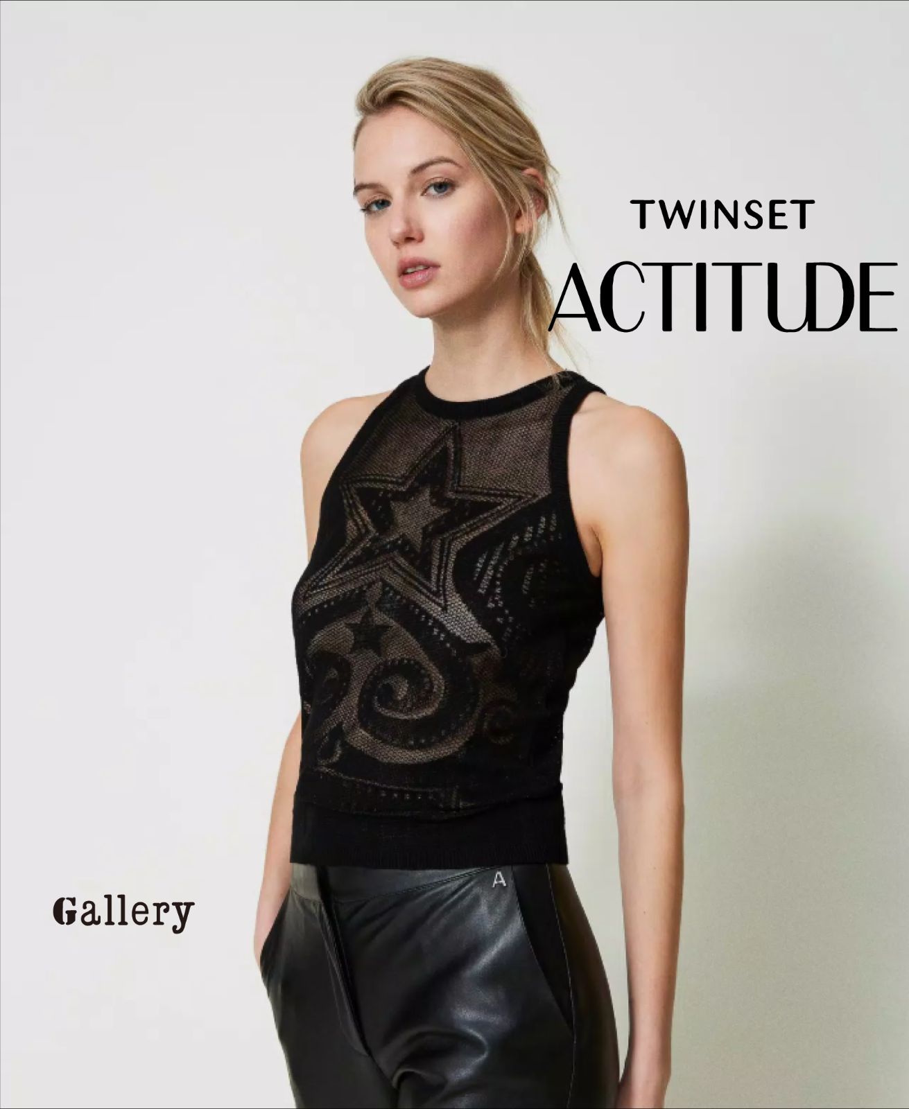 ♥ 公式正規取扱い TWINSET ACTITUDE ツインセットアクティテュード タンクトップ シアーニット グラムロック
