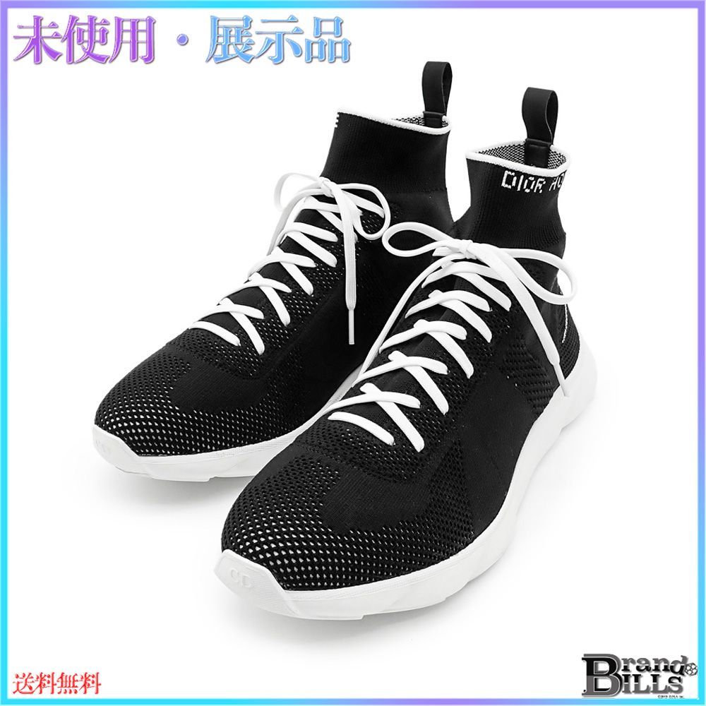 クリスチャンディオール DIOR HOMME B21 ハイカット ソックス スニーカー ニット ブラック 44