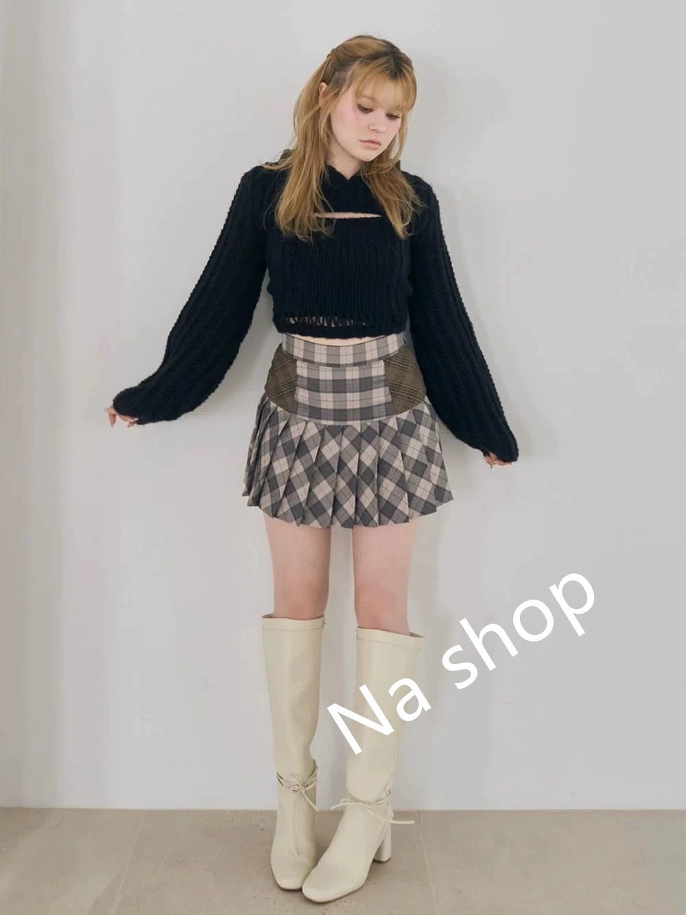 ANDMARY Coco check pleats skirt BEIGE - メルカリ 