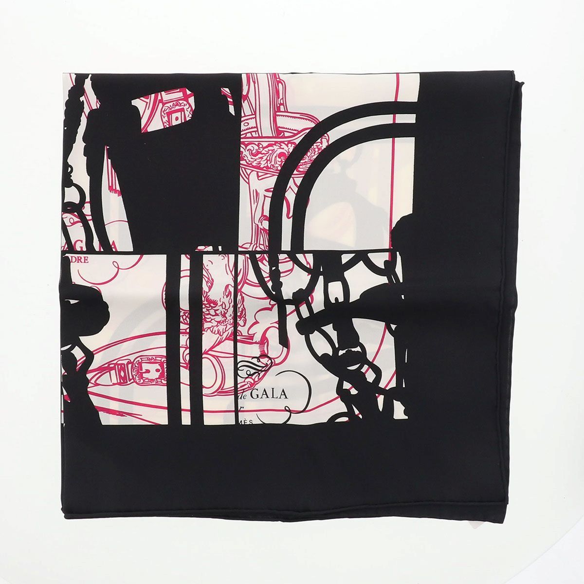 HERMES エルメス カレ70 スカーフ BRIDES DE GALA EN DES 無秩序 シルク|シルク ブラック ホワイト ピンク レディース