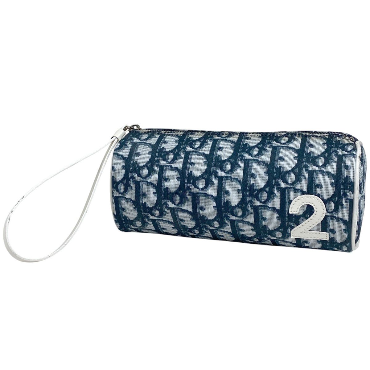 クリスチャンディオール Christian Dior トロッター柄 ポーチ メイク コスメ 小物入れ 化粧ポーチ コーティングキャンバス ネイビー ホワイト レディース