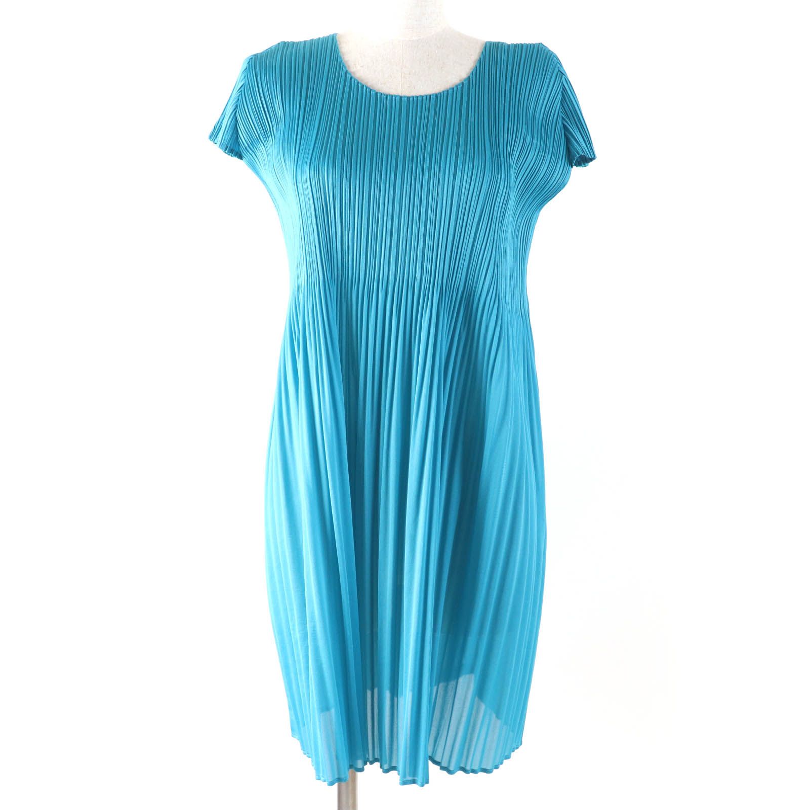 PLEATS PLEASE プリーツプリーズ イッセイミヤケ PP11-JT185 半袖 ミニ丈 ワンピース ブルー 3 レディース