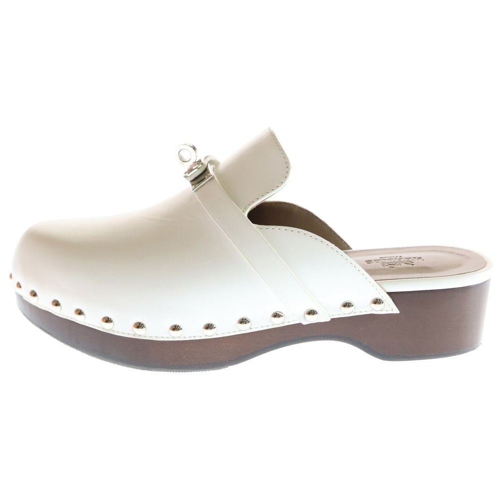 HERMES エルメス カルロッタ ケリー レザー サボ サンダル ローカットシューズ ミュール シルバー金具 ホワイト レディース