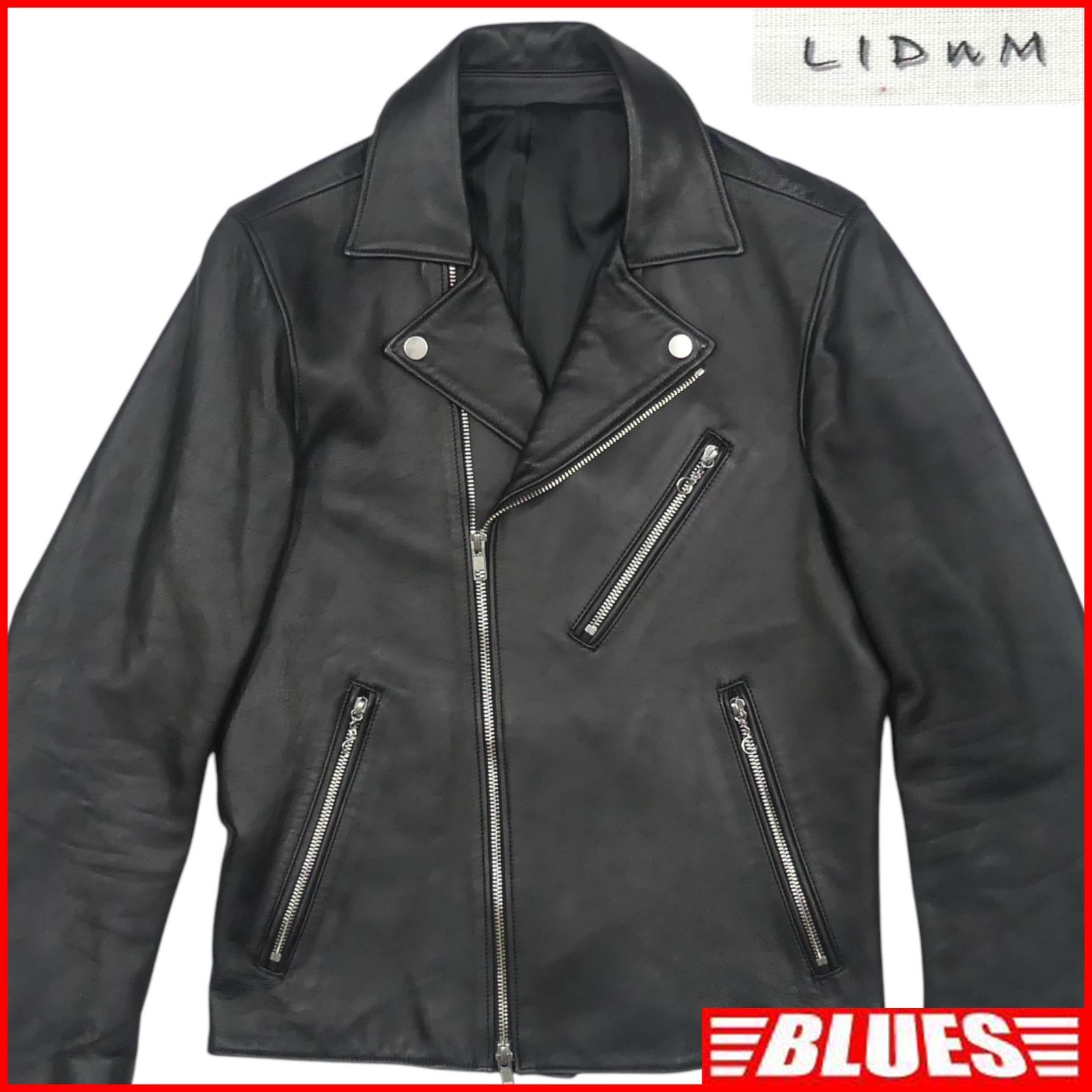 LIDNM ブラックレザージャケット Mサイズ LIDNM リドム ライダースジャケット 本革 ダブル メンズ レザー