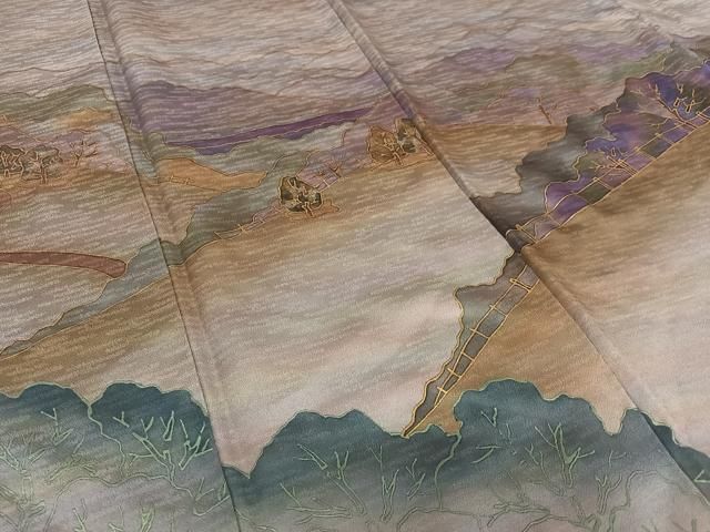 平和屋着物○染色家 岸上純平 訪問着 遠山重ね風景文 暈し染め 金彩