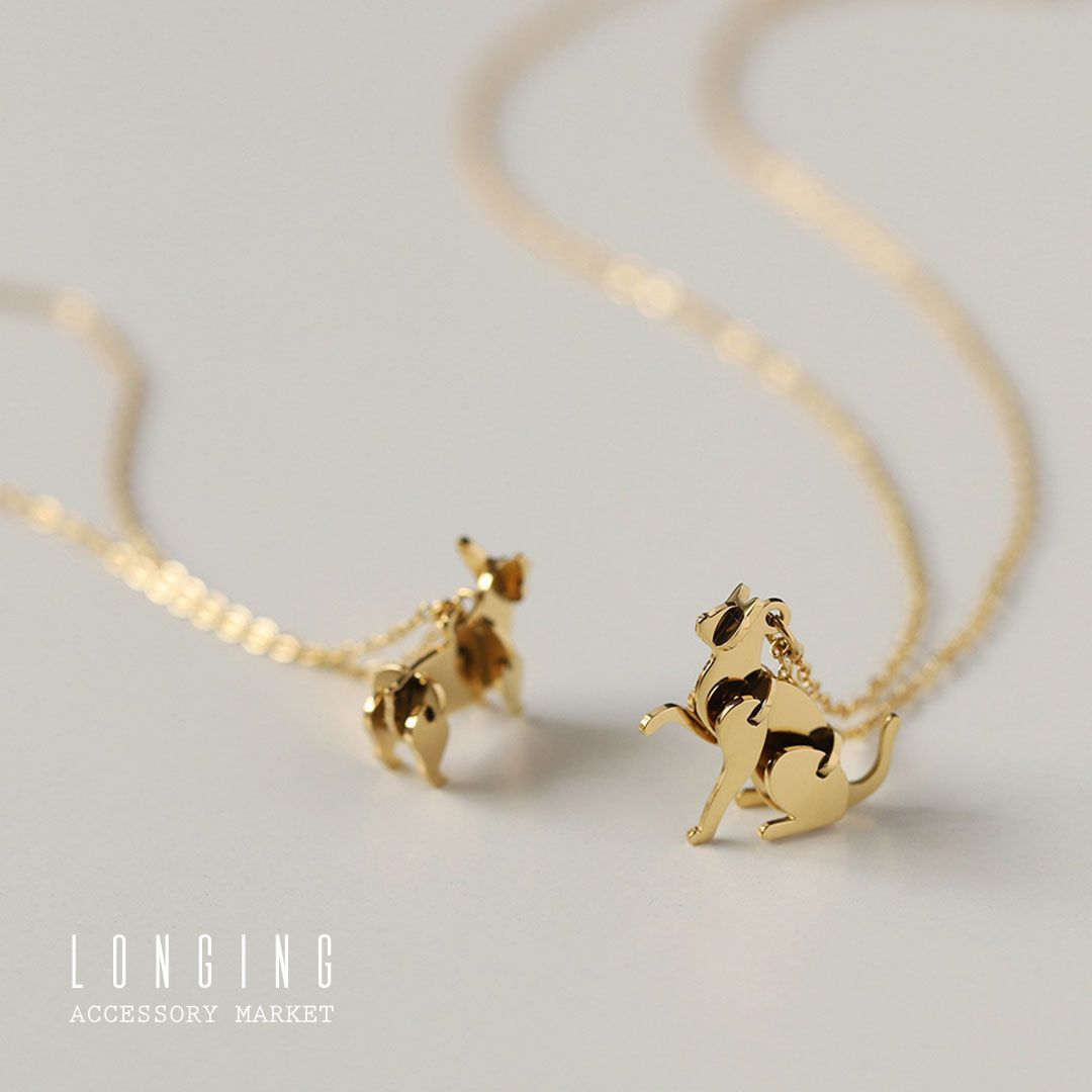 ネックレス ステンレス レディース 犬 dog 猫 cat ゴールド 40+5cm 18K