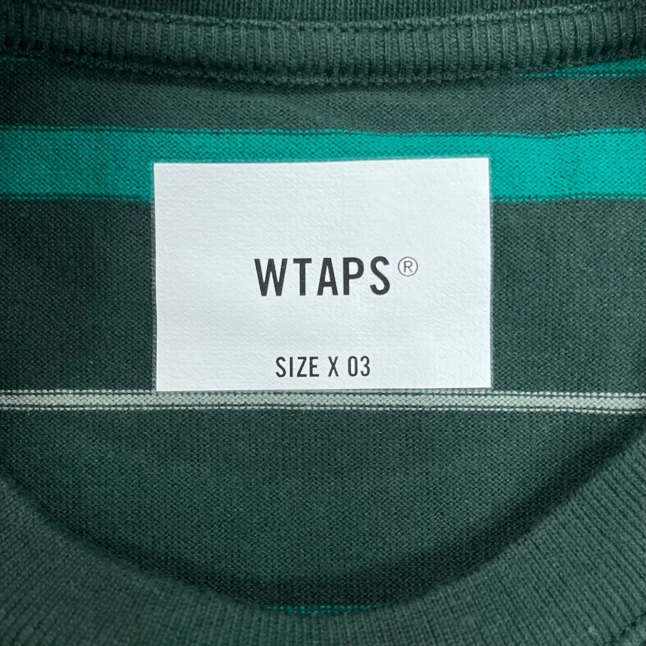 WTAPS ダブルタップス 23SS 231ATDT-CSM30 BDY 02 SS COTTON TEXTILE SIGN ボーダー Tシャツ 半袖 カーキ系 03