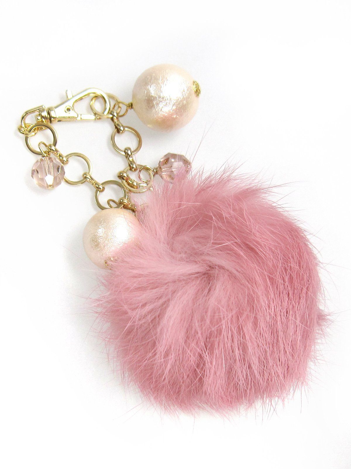 Cherry チェリー スモーキーローズ ラビットファー バッグチャーム スワロフスキー コットンパール A754