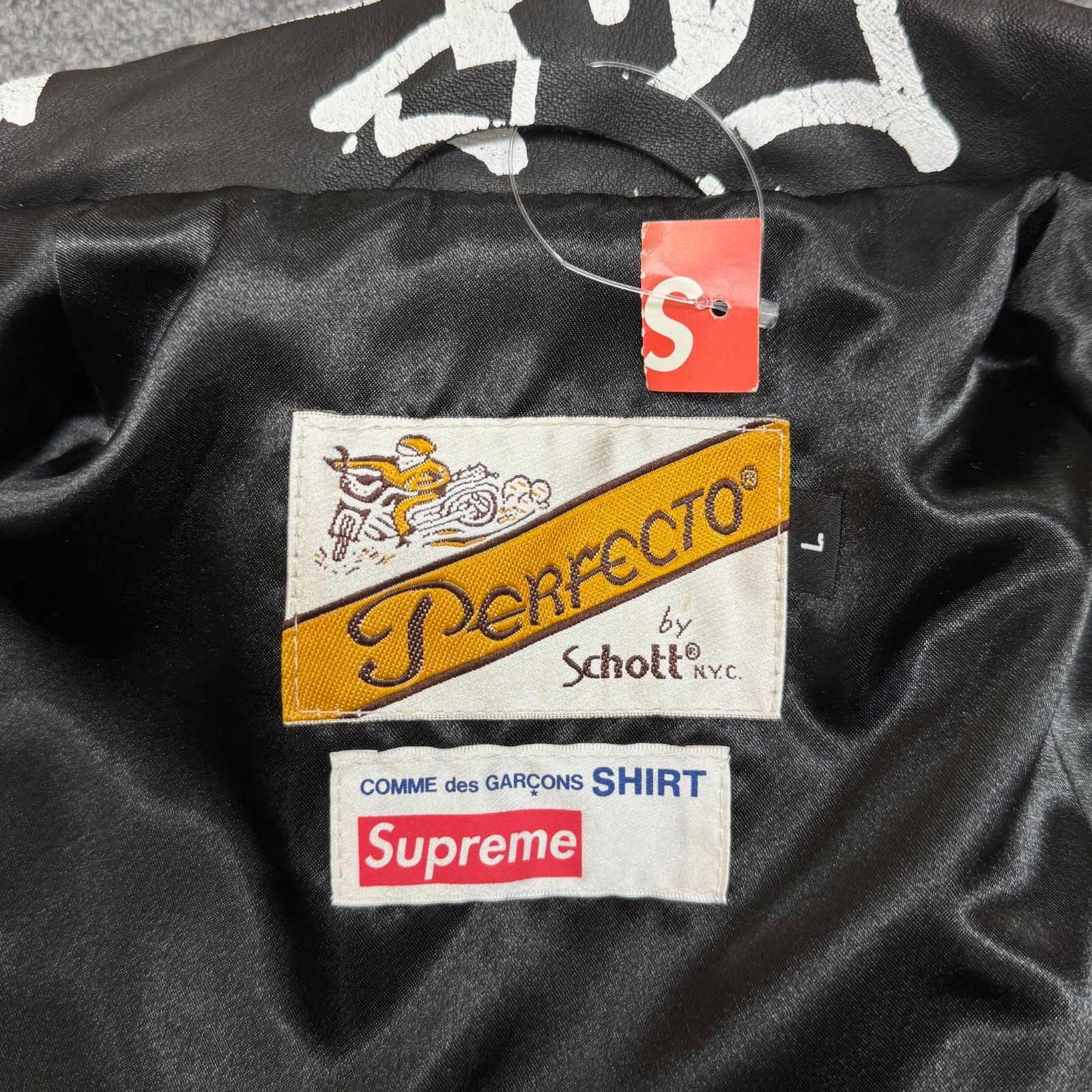 未使用品 Supreme × COMME des GARCONS SHIRT × Schott 18AW Painted Perfecto  Leather Jacket ペイントレザージャケット シュプリーム コムデギャルソン ショット コラボ J46F8 - メルカリ