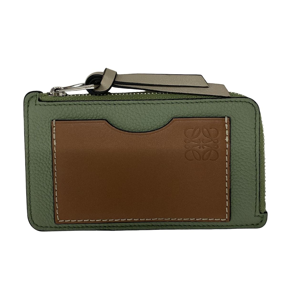 LOEWE ロエベ カードケース コインカードホルダー C660O37X01 ライトグリーン×ブラウン レザー