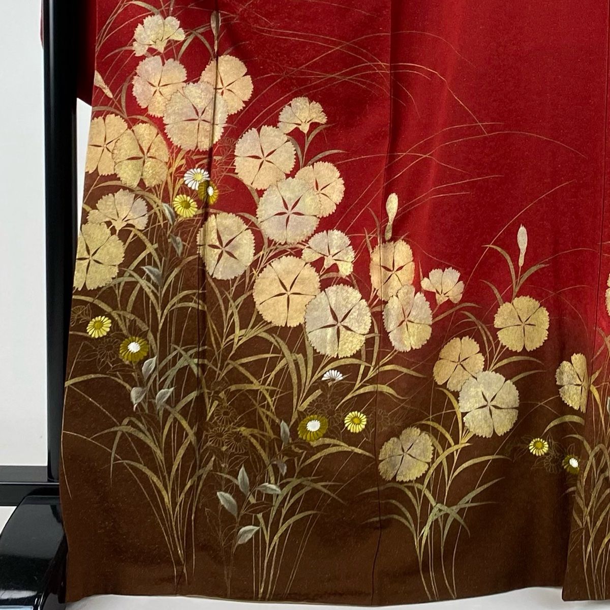 振袖 身丈168.5cm 裄丈68.5cm L 袷 撫子 草花 刺繍 金通し 赤