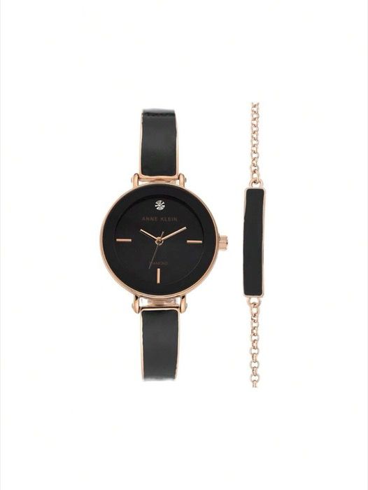 腕時計 レディース クォーツ 女性用クォーツバングルウォッチ ブレスレットセット エレガントアナログウォッチセット 女性用 光沢ブラックダイヤル チェーンバングル |3620BKST