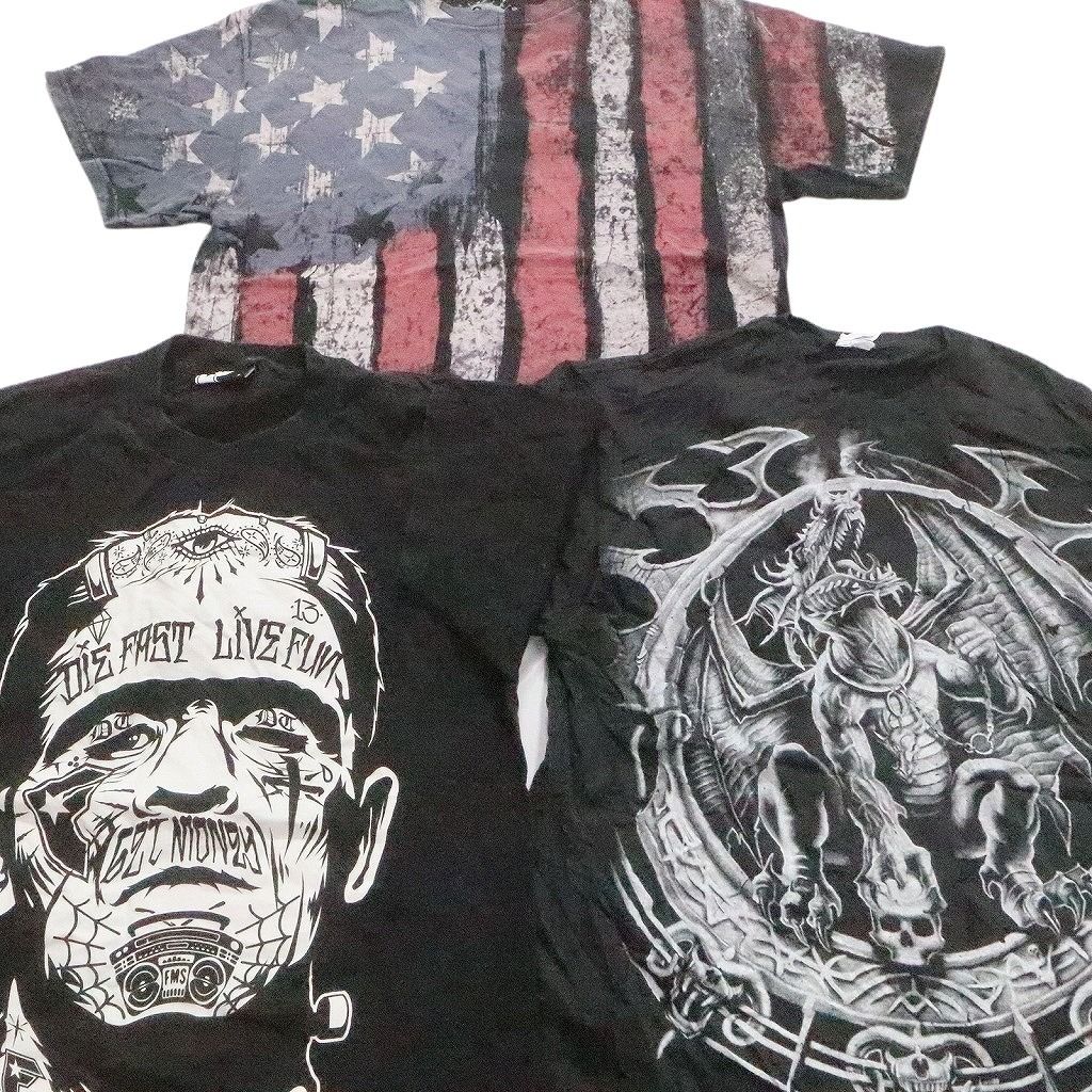 日本製 古着卸 大判プリント 半袖Tシャツ 12枚セット メンズ S M L 星条旗 人物 英文字プリント 古着 NC3895