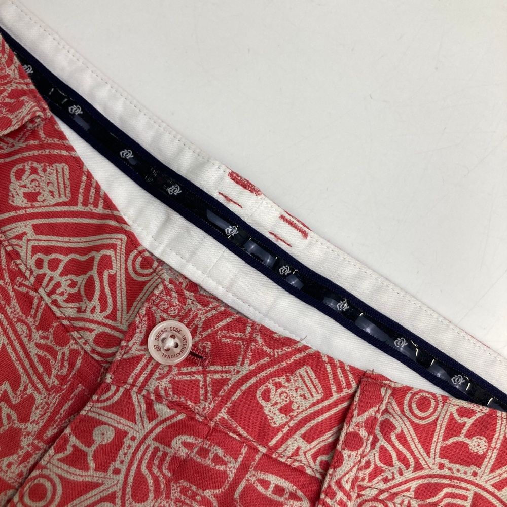 サイズ：82 ZOY ゾーイ リネン混 ハーフパンツ 総柄 レッド系