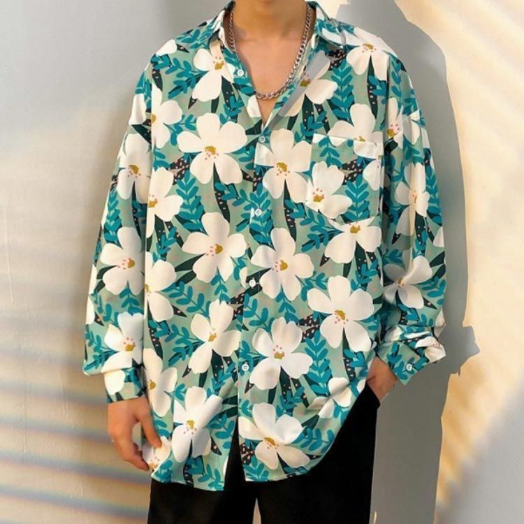シャツ 長袖シャツ 柄シャツ メンズ 長袖 花柄シャツレディース