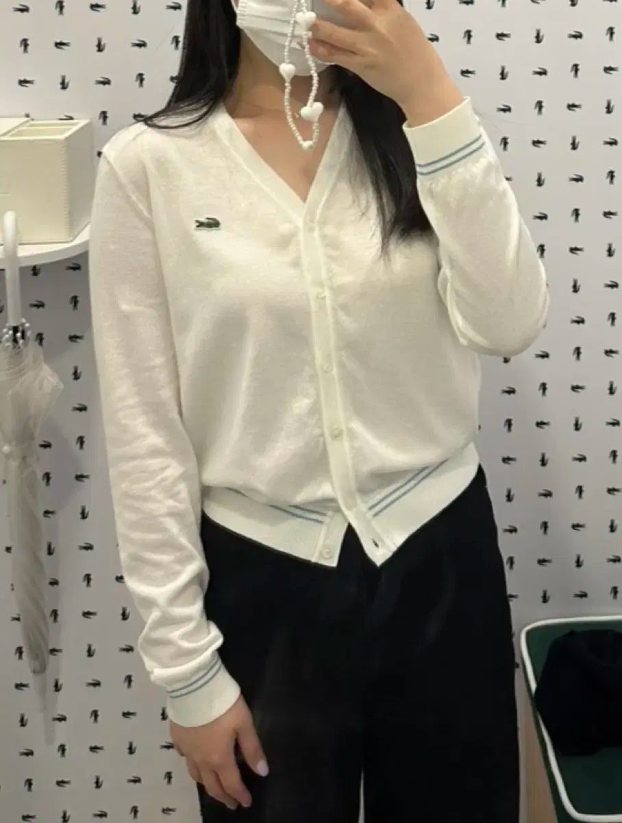 LACOSTE ラコステ 正規品 レディース サマー Vネック ティッピング カーディガン 34