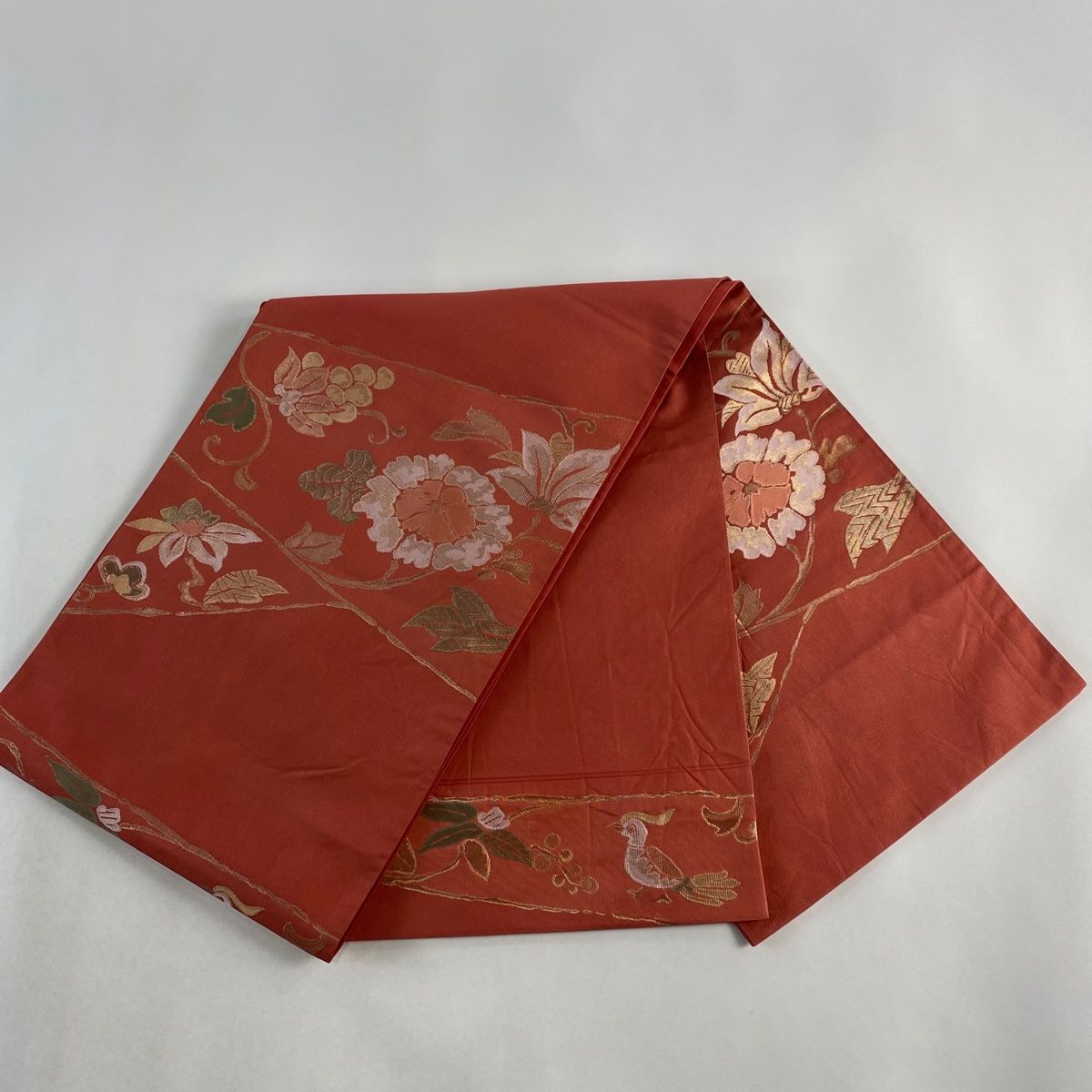 袋帯 名品 落款 洛風林 枝花 花鳥 箔 茜色 正絹 【中古】 - メルカリ