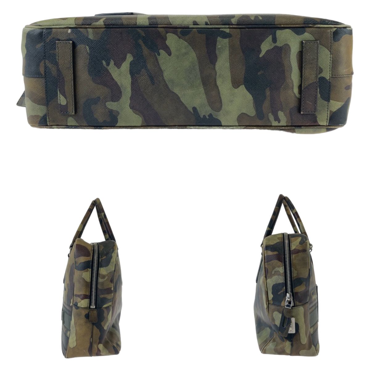 M*I様 プラダ【PRADA】 ビジネスバッグ サフィアーノレザー カモフラ PRADA プラダ サフィアーノ カモフラ 迷彩 グリーン シルバー金具