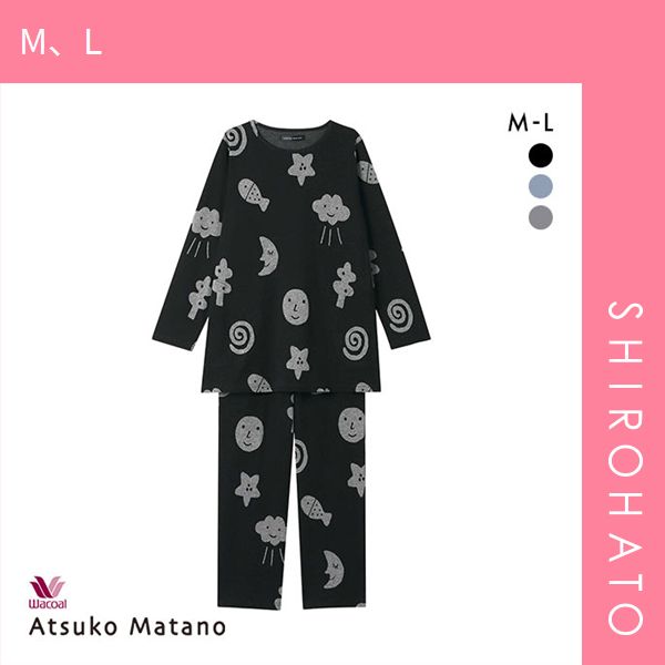 Atsuko Matano 猫柄婦人パジャマ新品タグ付きワコール ワコール マタノアツコ 長袖 パジャマ 上下セット 愛らしい猫の