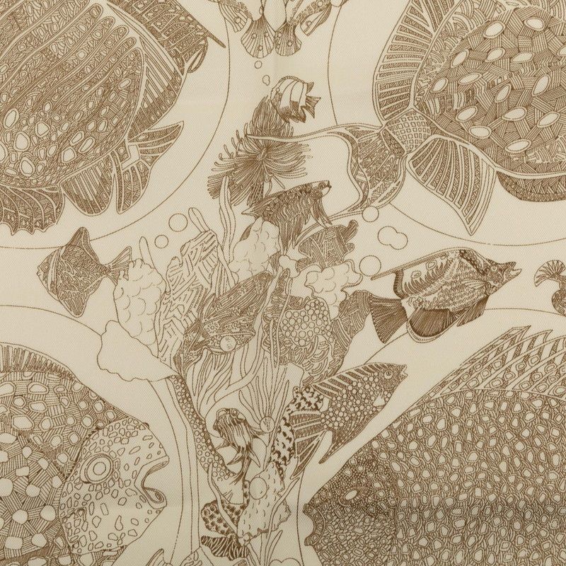 エルメス カレ45 プチカレ GRANDS FONDS 深海 ベージュ ブラウン シルク レディース HERMES 1-0231483