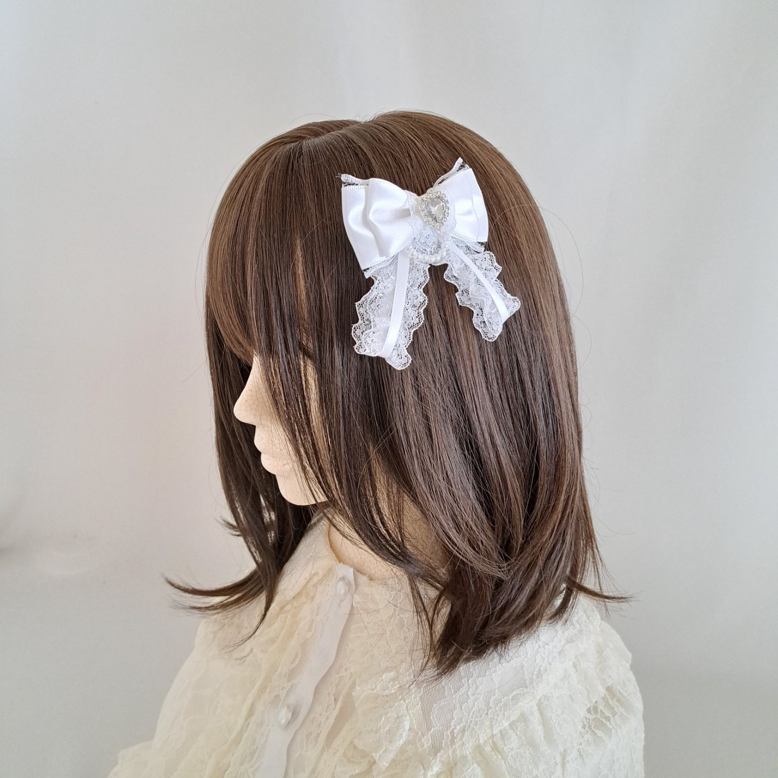 アイボリー リボン付きヘアクリップ 約10cm ヘアクリップ ロング リボン 2個セット ミニバンスクリップ