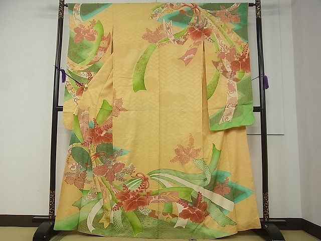 平和屋1□豪華振袖 駒刺繍 束ね熨斗尾長鳥桐文 金彩 逸品 CAAF9000vf - メルカリ