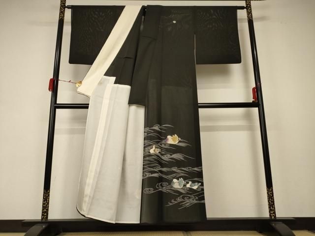 平和屋着物*夏物 黒留袖 絽 鴛鴦 正絹 AABB6798jd