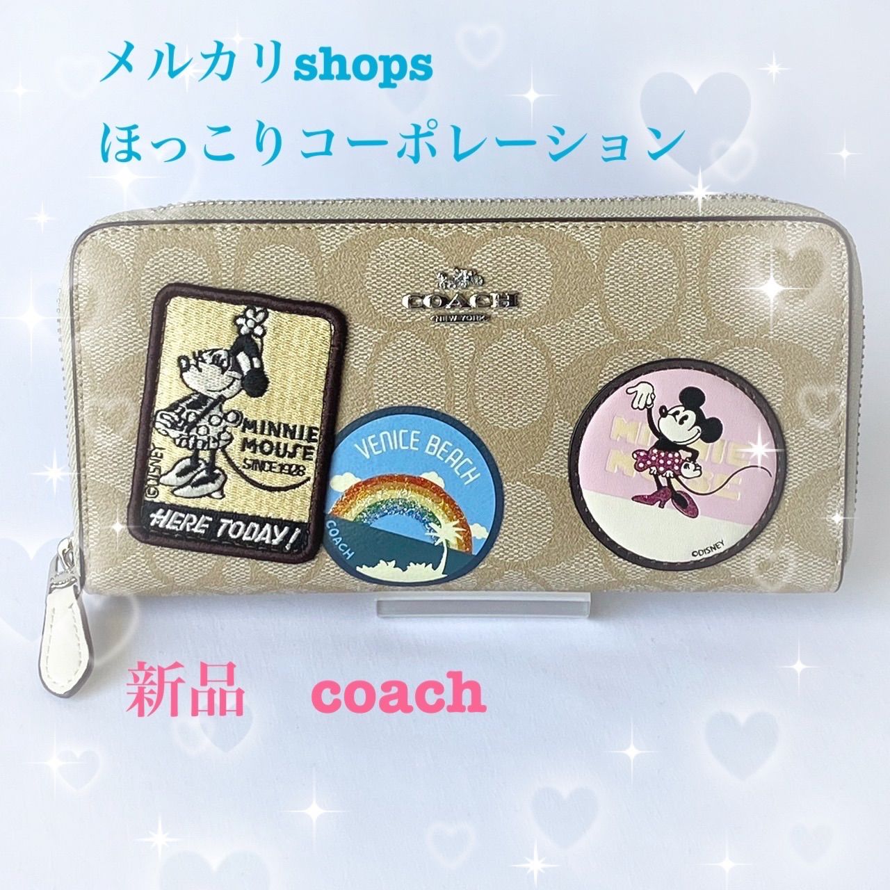 coach（コーチ×ディズニーコラボ）ミニーワッペン長財布型番F29380