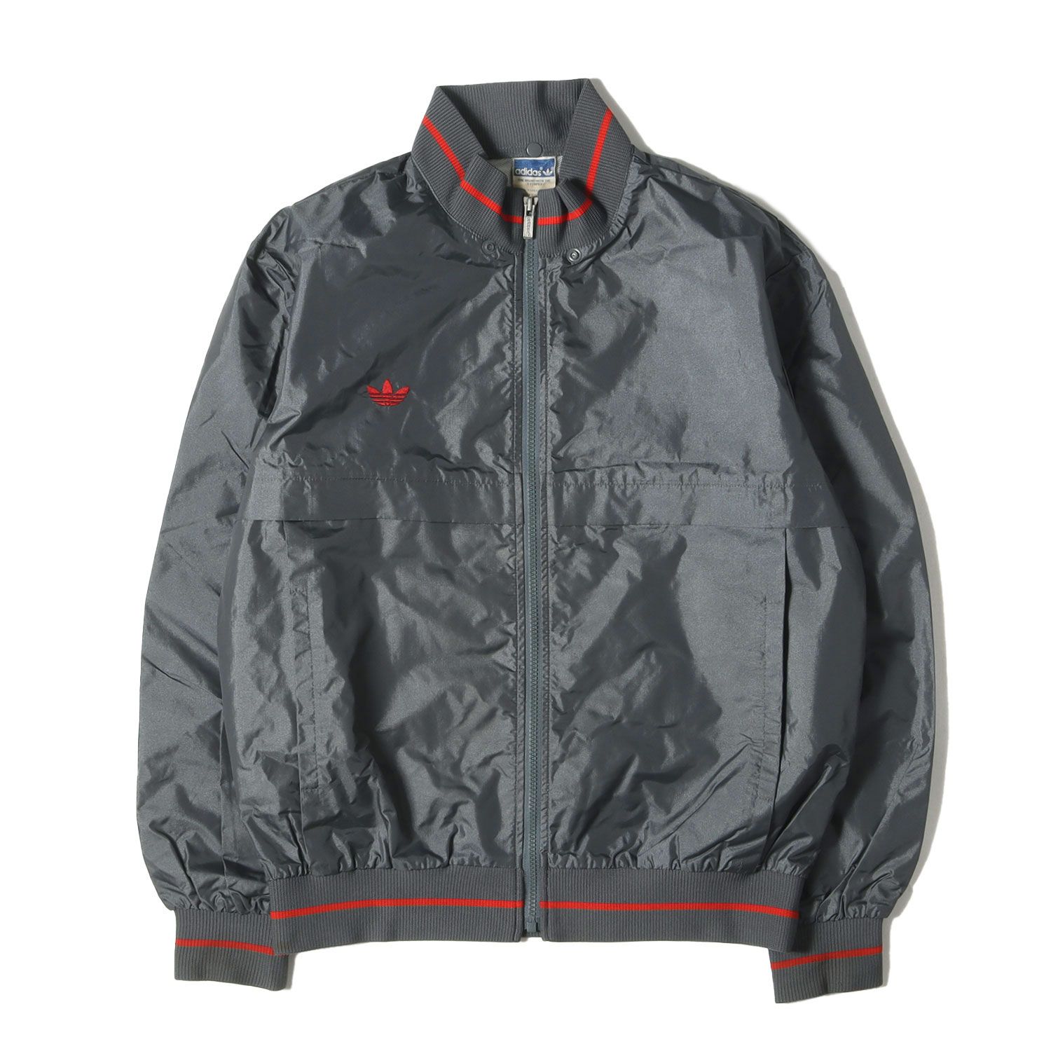 adidas vintage アディダスヴィンテージ ジャケット サイズ:94-5(M位) 80s デサント製 ナイロン フルジップ ジャケット グレー 80年代 アウター ブルゾン 上着【メンズ】