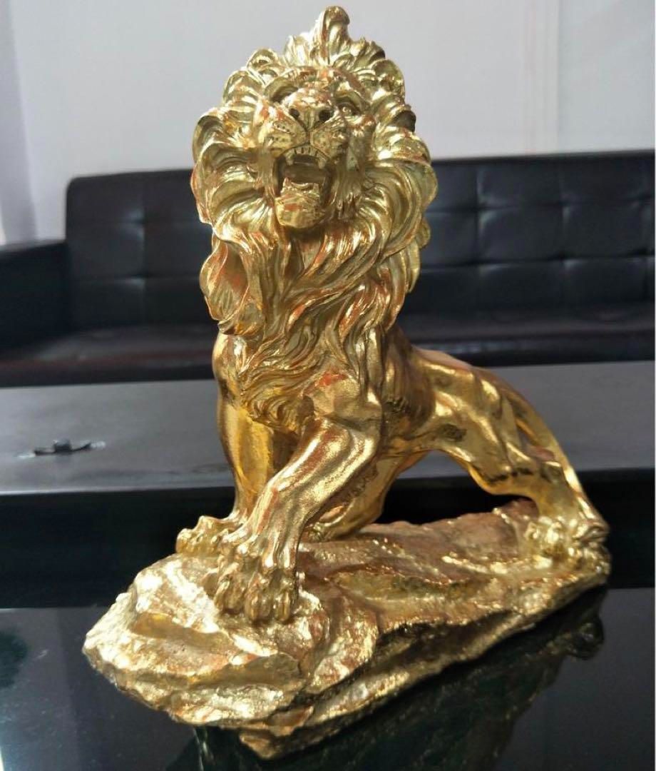豪華ゴールド黄金百獣の王ライオンオブジェ 置物 インテリア 獅子 