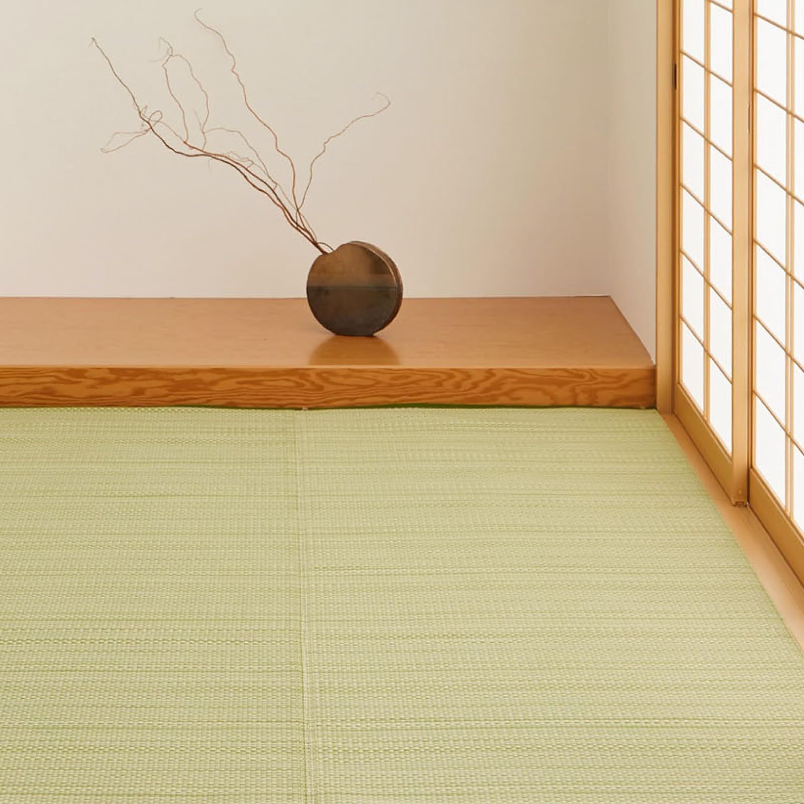 萩原 洗える い草風カーペット グリーン 江戸間8畳 約348×352cm ライアン 和モダン