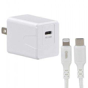 OHM AudioComm AC充電器 PD超高速充電 20W ライトニングケーブル着脱型 MIP-APD20W-W