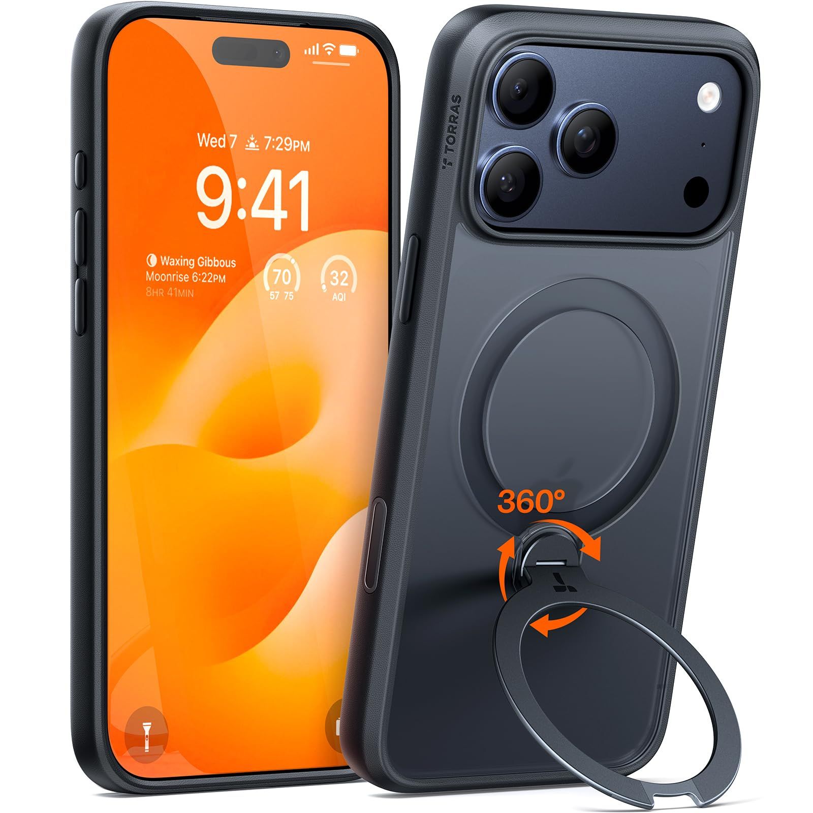 TORRAS iPhone 17 Pro 用 ケース多機能一体 360°新定点回転スタンド Magsafe対応 カメラコントロールボタン 高耐久性 耐衝撃 ゼンマイ式スタンド リング 縦横両対応 マグネット搭載 急速充電対応 指紋防止 Ostand Q3 …