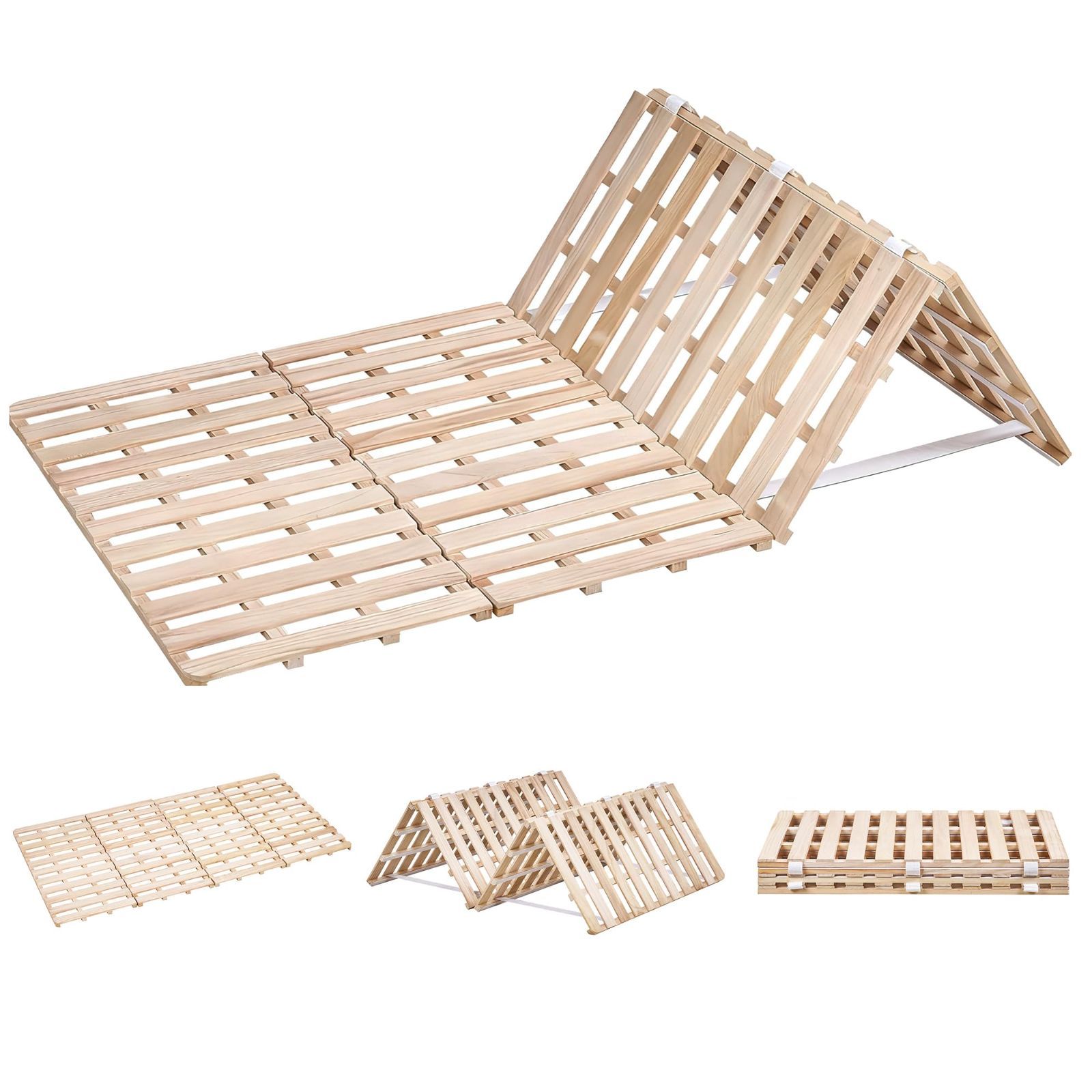 バランス 頑丈 通気性 一人暮らし 木製 コンパクト 4つ折り 組立簡単 折りたたみ 幅196×奥行97×高さ2.5cm 静音 シングル カビ防止 天然桐 すのこベッド 和室 ベッドフレーム フロアベッド VECELO