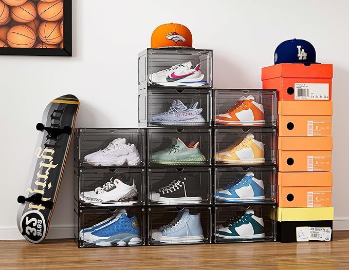 シューズボックス 6個大容量収納ボックス 磁石開閉扉スニーカーボックス 小物文房 シューズボックス クリア 6個 大容量収納ボックス 透明なフロント