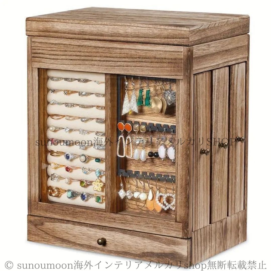 木製 レトロ ジュエリーボックス アクセサリー収納ケース 鏡付 ジュエリーケース アクセサリーケース ジュエリーボックス 木製