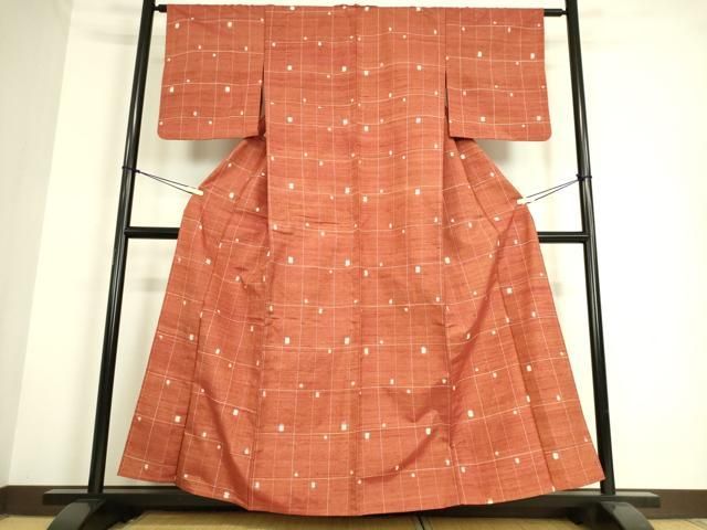 平和屋着物▽上質な紬　単衣　格子　正絹　逸品　AAAS3101iu 平和屋着物▽上質な紬 単衣 格子 正絹 逸品 AAAS3101iu 平和屋着物